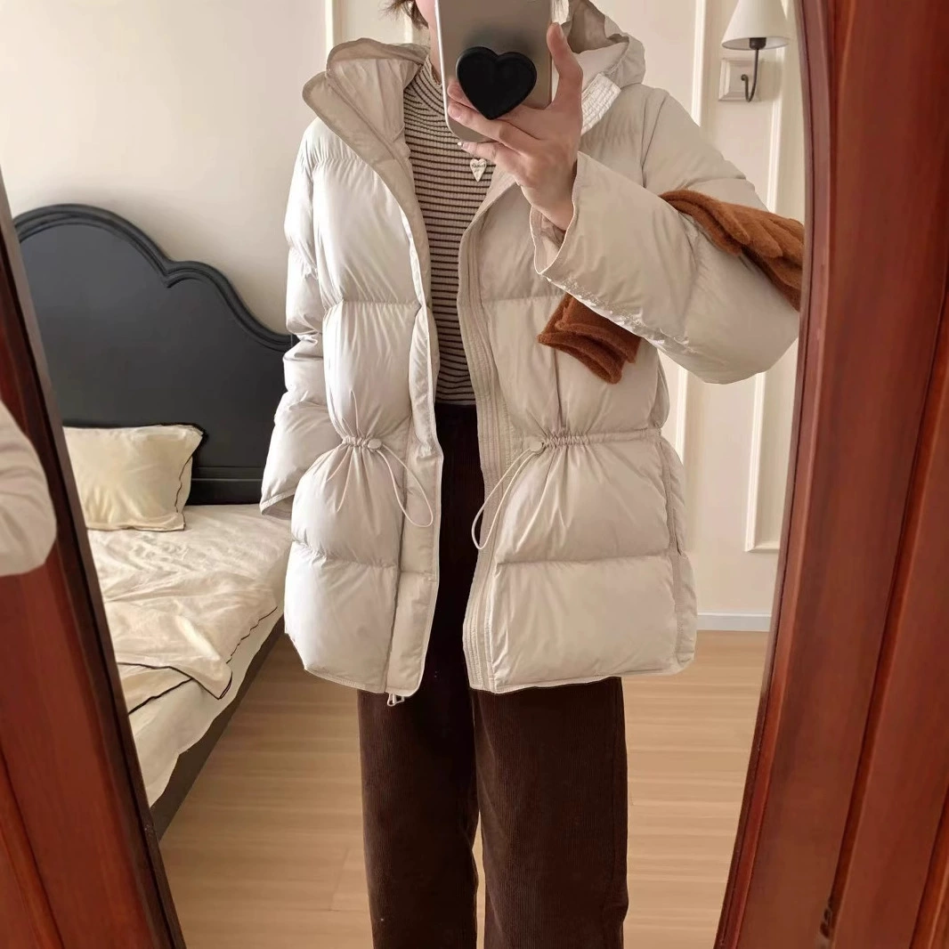 Слова 2024 зимний новый 90 белый утка пуховик женский шнур талия тонкая и толстая теплая куртка