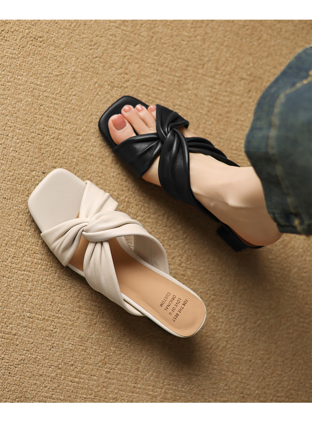 Sandal cao gót nữ quai ngang gót 5 cm phong cách cổ điển — đen chi tiết 7