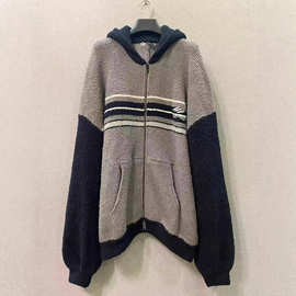 正确版高品质B家巴黎拼接毛衣开衫宽松男女同款毛衣开衫外套拉链