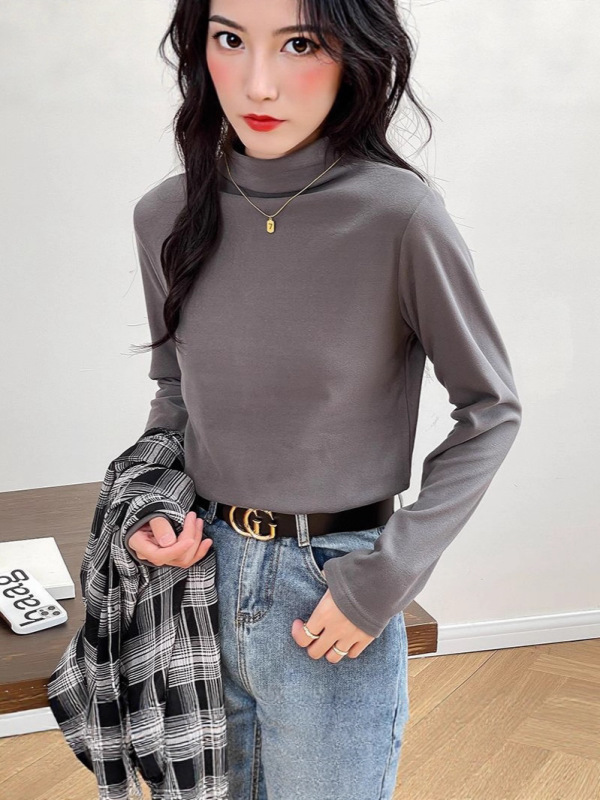 打底衫女半高领加厚保暖打底衣长袖修身堆堆领气质优雅高弹修身|undefined