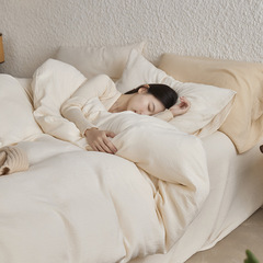 A類嬰兒級美拉德純棉皺紗四件套全棉純色輕奢軟糯雙層紗被套床品