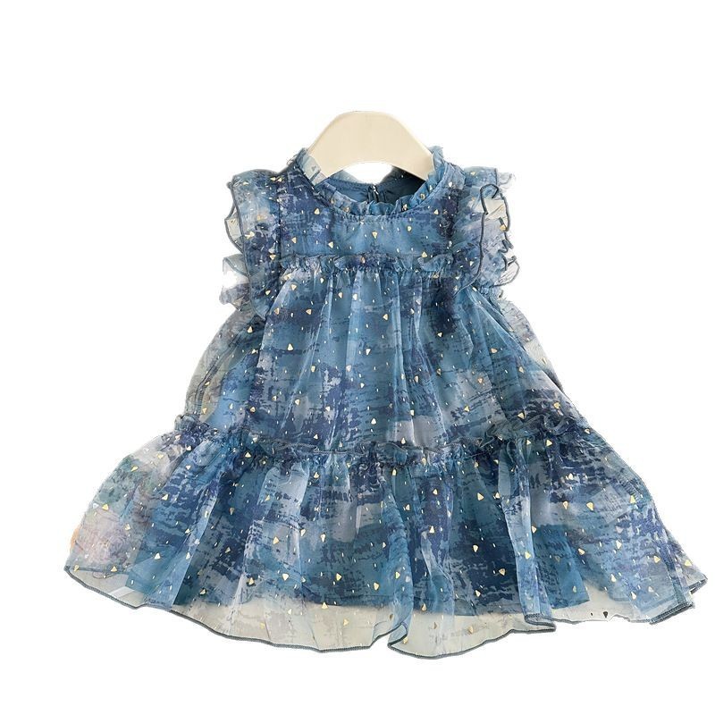 Vesta de niña 2025 verano nuevo vestido de niños de estilo extranjero mangas pequeñas falda de princesa de bebé de verano pantalón de malla