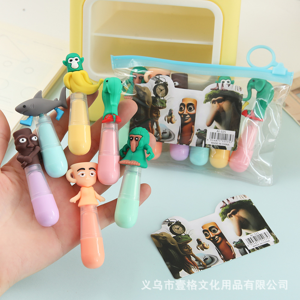 Nuevos productos transfronterizos AI montañas y mares a través de la gota de agua pen de resaltador adorable niña mano de tela de 6 colores graffiti pen de palo de madera