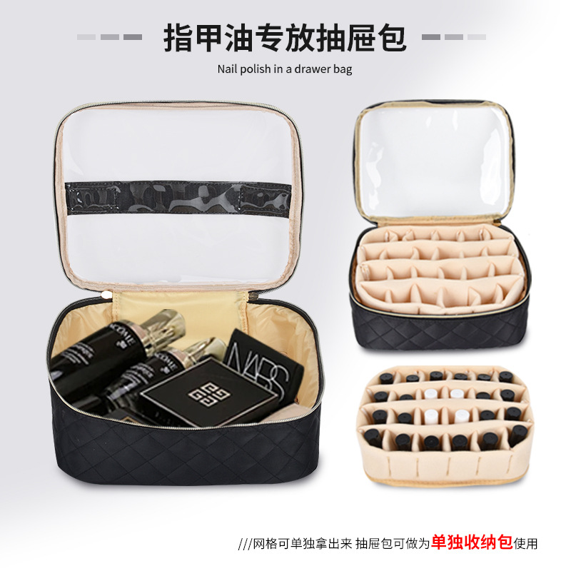 Nuevo bolso de cosméticos de un solo hombro de gran capacidad transfronterizo bolso de almacenamiento de maquillaje de uñas de doble capa bolso de uñas portátil 2025 venta caliente