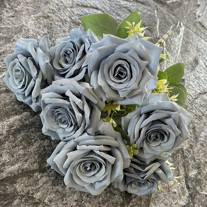 Cepillado paño 7-cabeza Paris Rose boda decoración del hotel Home Road plomo manojo falso flor artificial ramo de rosas