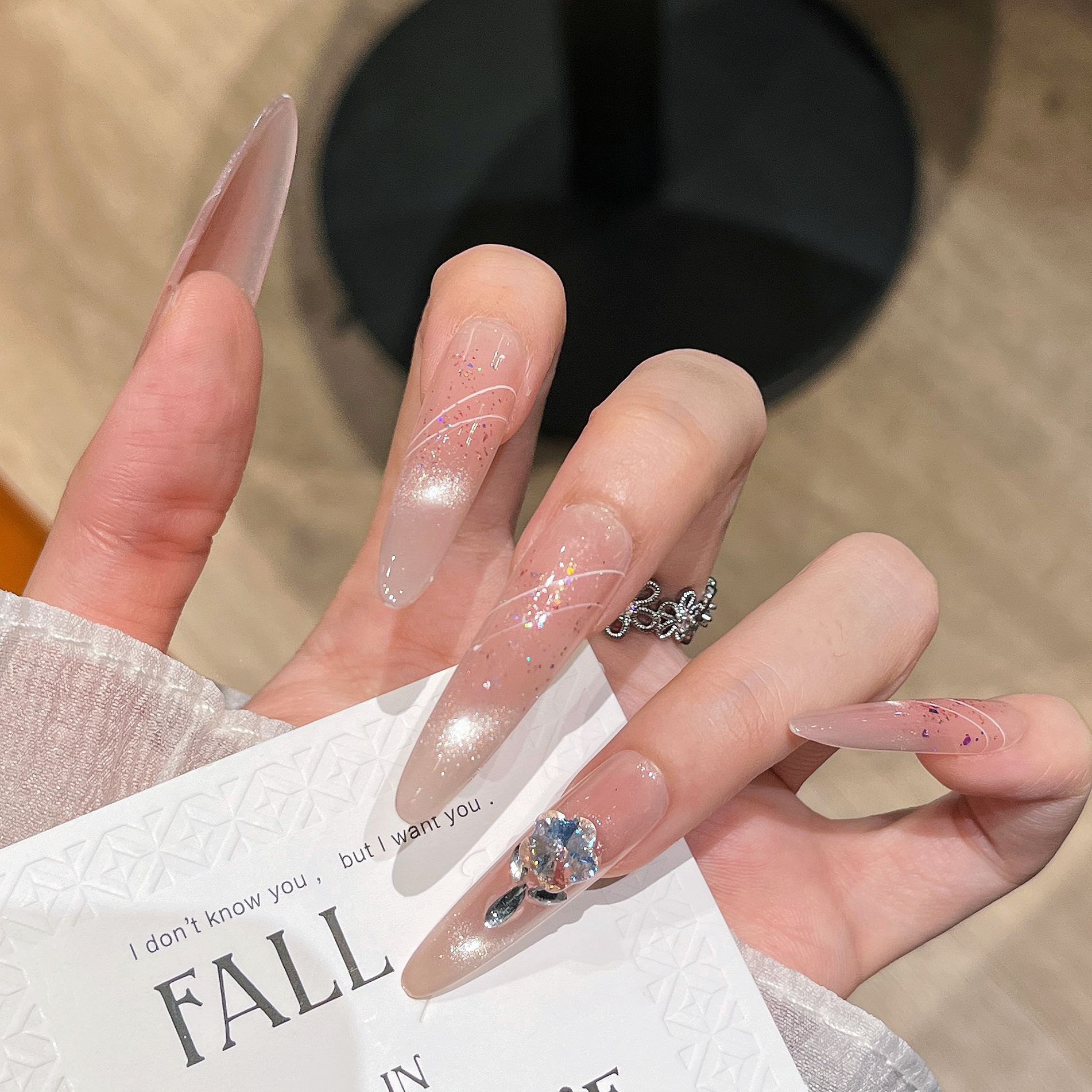 Uña hecha a mano de alta sensación suave rosa ojo de gato manicura pura mano parche de uñas falsas desmontable inswind