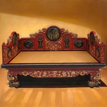 中式古典雕花罗汉床描金彩绘仿古雕刻床榻手绘贵妃榻实木榆木大床