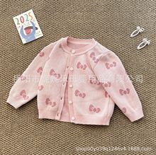 洋气女宝纯棉针织开衫春秋外搭圆领毛衣婴幼儿童百天周岁外套上衣