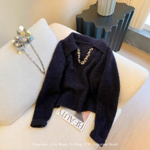 法式亮片钉珠V领毛衣女2024秋冬季新款慵懒风时尚宽松百搭针织衫