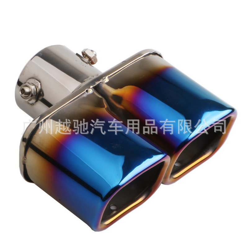 Tubo de escape de la garganta de la cola del coche doble salida un minuto dos doble fila una salida dos garganta de la cola cuadrado de la garganta de la cola cuadrado boca de la cola de la hornada Azul