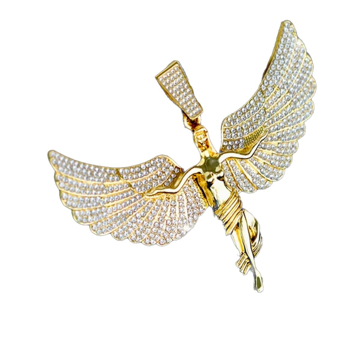 Ángel de diamante ligero y de lujo europeo y americano con alas de aleación de zinc colgante grande personalidad hip-hop rap simple collar de viento neutro
