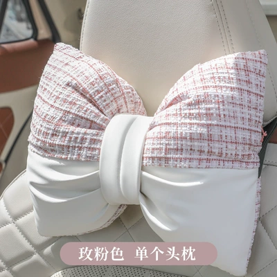 New Bow-Knot Sofa Pillow, Office Seat Headrest - rose-pink-headrest
