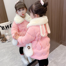 女童兔子包包棉衣2022韓版冬裝寶寶外套洋氣大衣一件代發湖州童裝