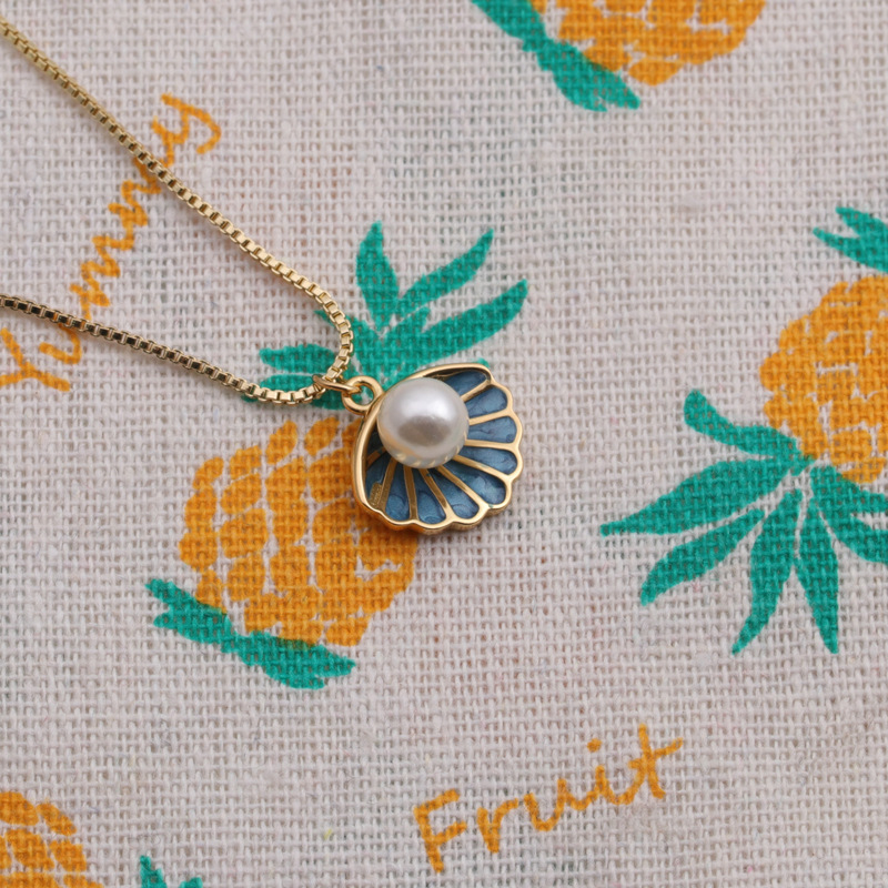 copper plated real gold pearl shell oil drop pendant necklace simple jewelry accessories