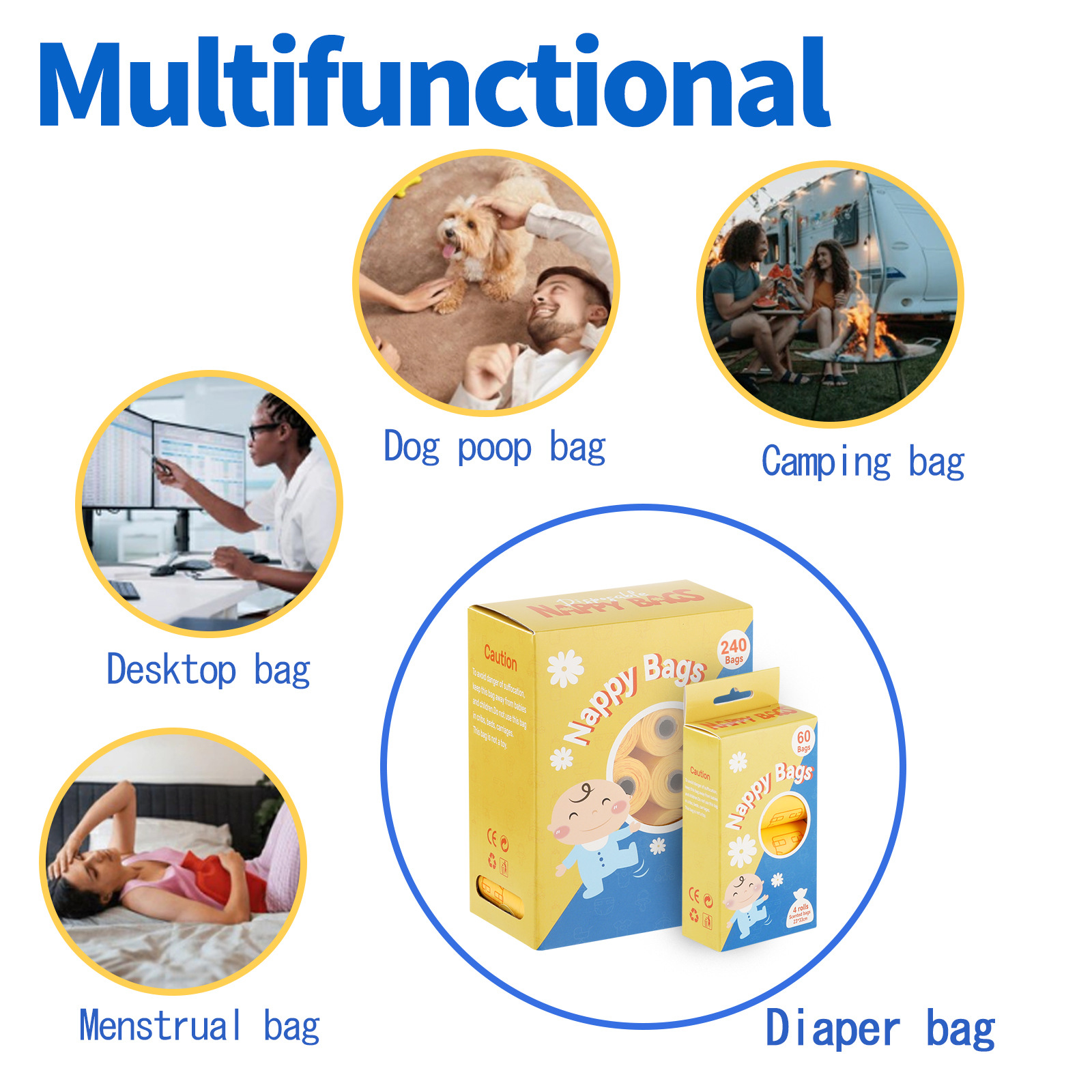 Transfronterizos temu bolsas impermeables para bebés desechables de boca plana enrollar bolsas de basura de pañales portátiles para salir