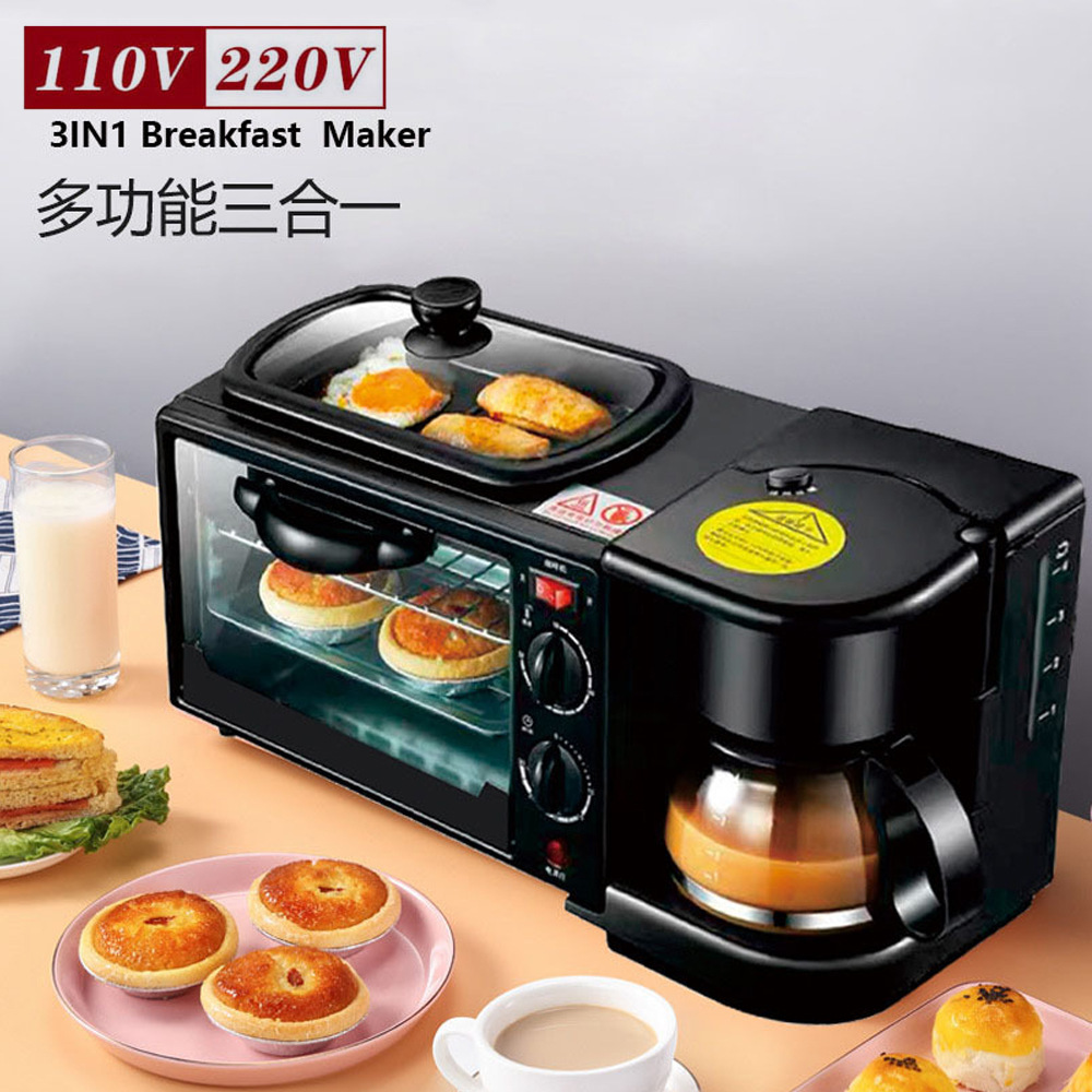 Transfronterizo estándar americano 110V tres en uno máquina de desayuno cafetera sandwichera tostadora horno eléctrico regalo venta