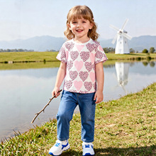 工厂定制-跨境新款欧美风女婴套头衫T恤女婴夏季碎花爱心T恤