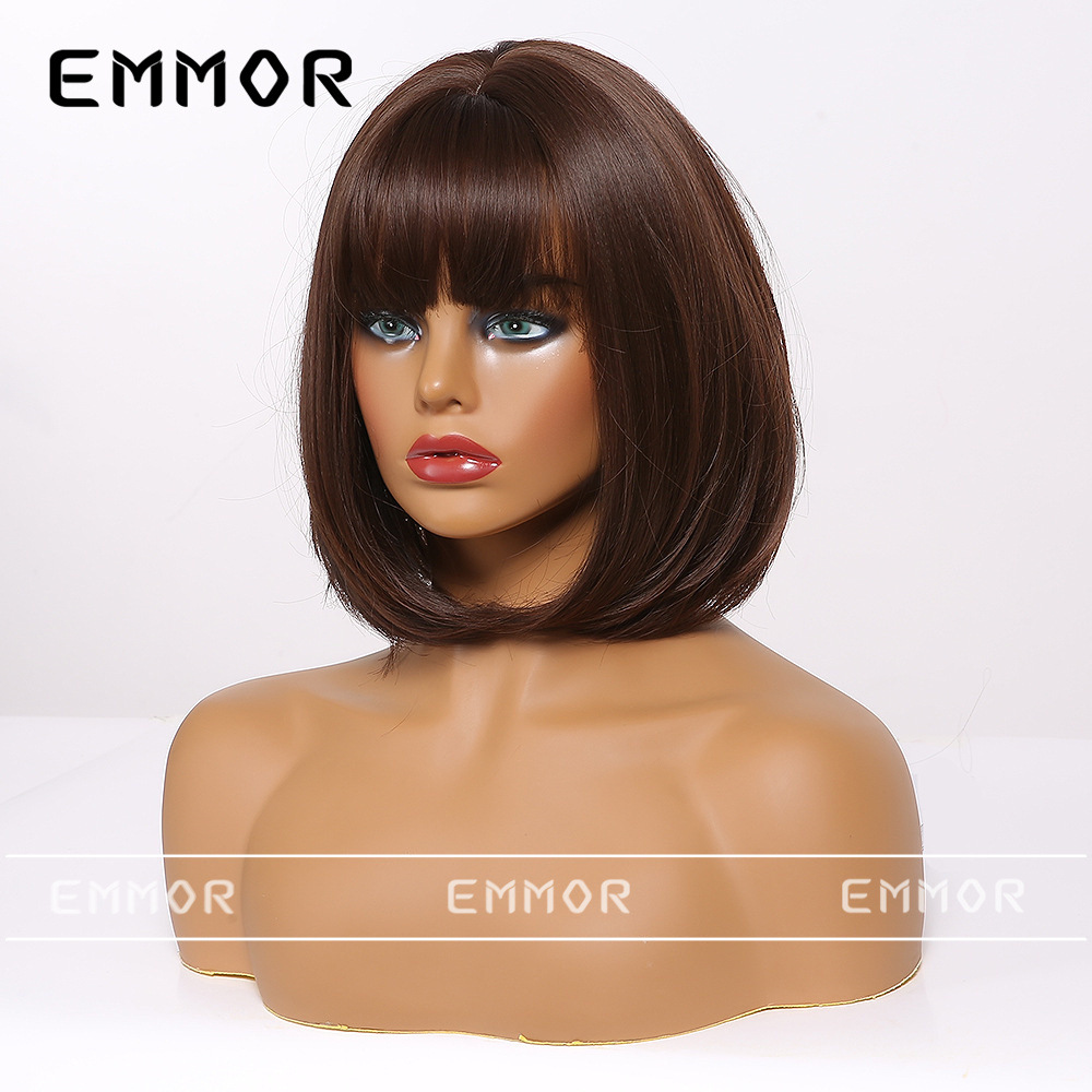 Emmor europeo y americano Amazon Comercio exterior peluca transfronteriza marrón BOB cabeza Rosa Red de pelo de fibra química de las mujeres cubierta de la cabeza del pelo