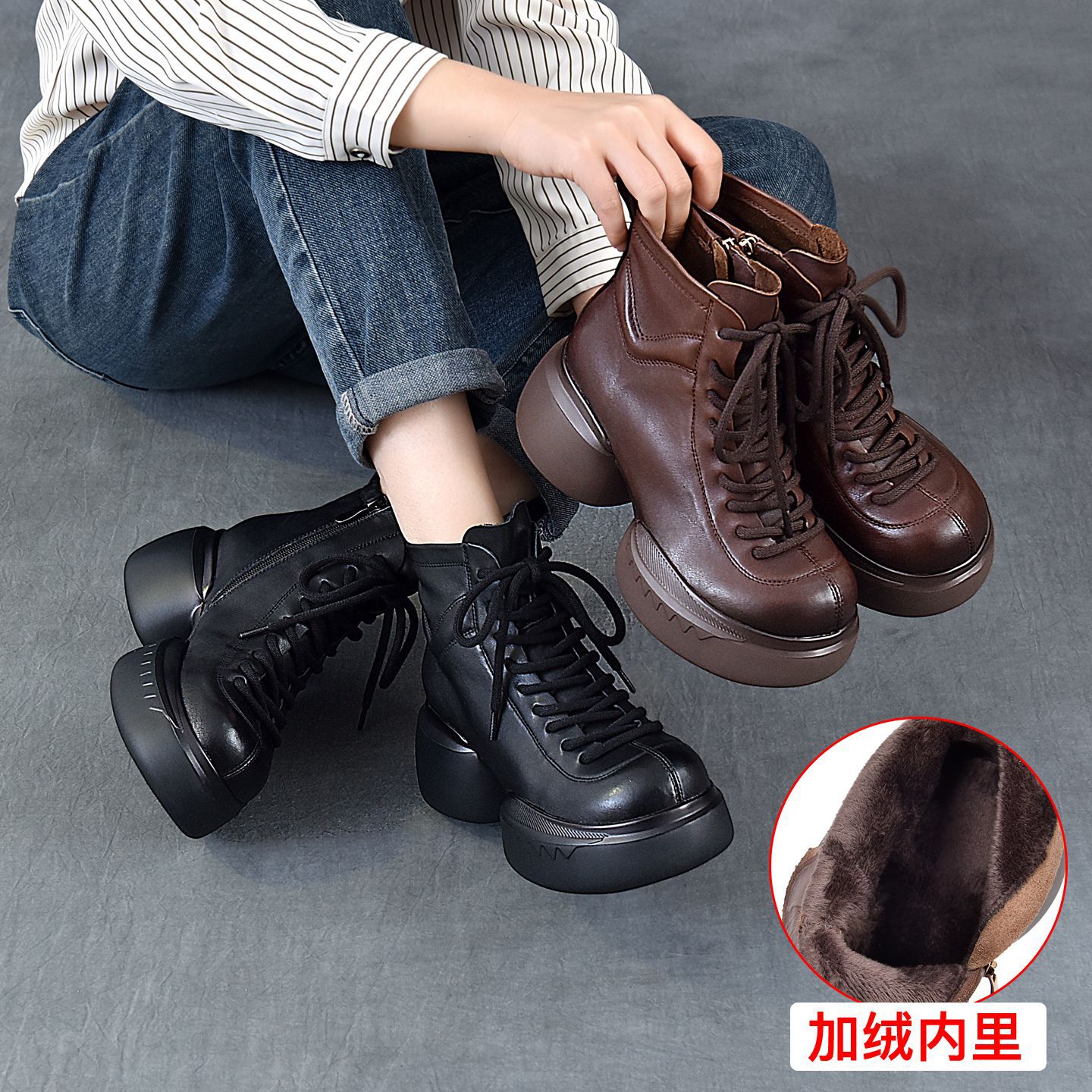 以一 Демисезонные высокие флисовые короткие сапоги на платформе для отдыха