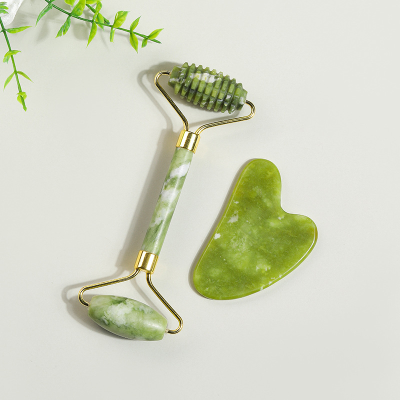Rodillo Masajeador Facial de Jade de Doble Cabezal Jade Natural manual para masaje facial