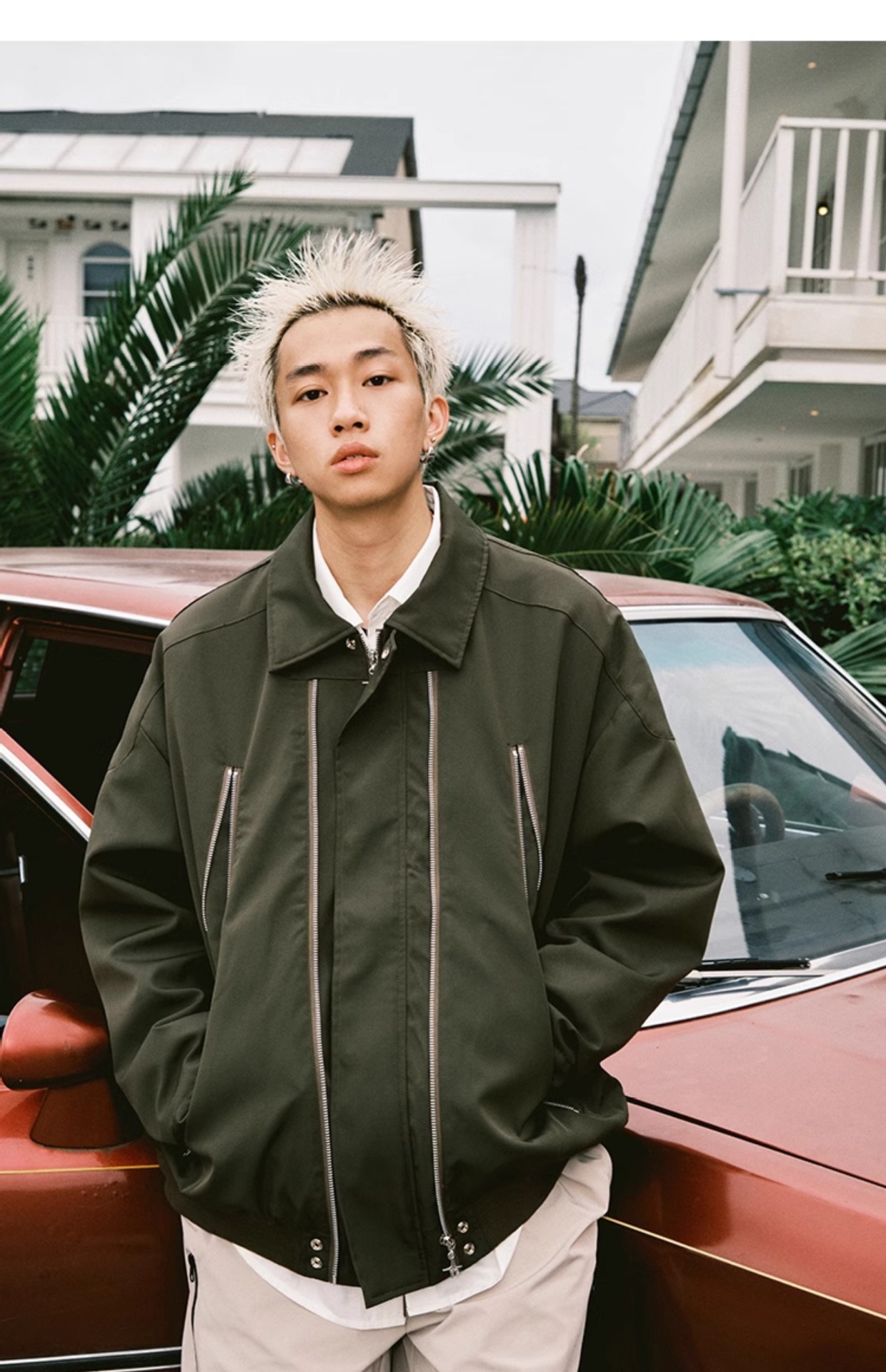 Chaqueta con cremallera de solapa de primavera y otoño para hombre, marca de moda casual, guapo, diseño retro japonés, estilo de Hong Kong, chaqueta de todo fósforo americana