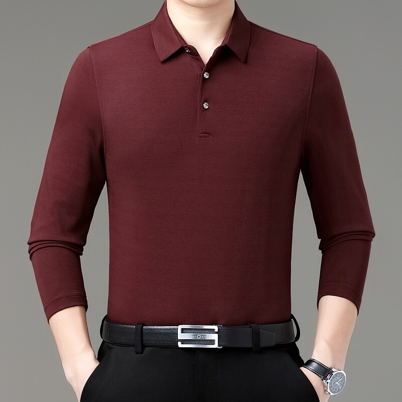 High-end men's mulberry silk POLO shirt 2026 spring and autumn business casual middle-aged dad's top non-iron men's t-shirt