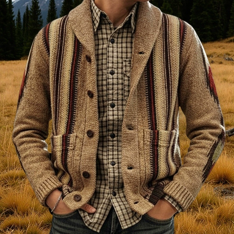 Европейская и американская внешняя торговля новый мужской осенне-зимний жаккардовый свитер с длинным рукавом с лацканами верхняя одежда свитер куртка мужская SY0009