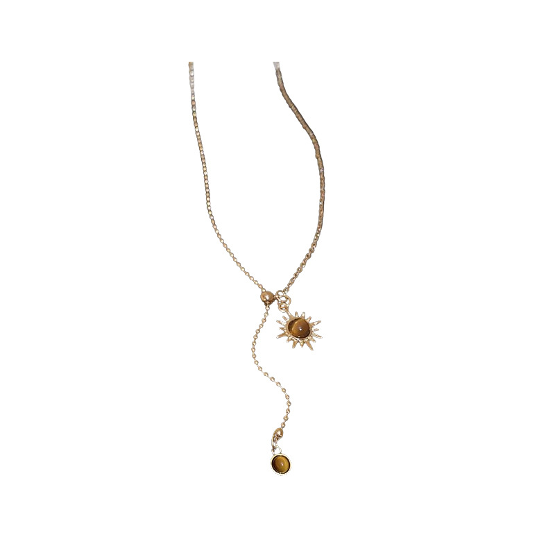 Collar colgante de girasol estilo ojo de tigre, cadena de clavícula de temperamento de lujo ligero, personalidad de estilo antiguo, joyería de cadena de cuello de sentido avanzado