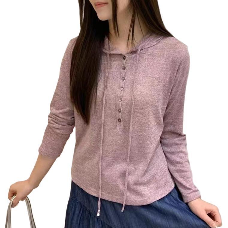 / 秋韩系彩棉连帽女休闲针织半开襟长袖罩衫|undefined