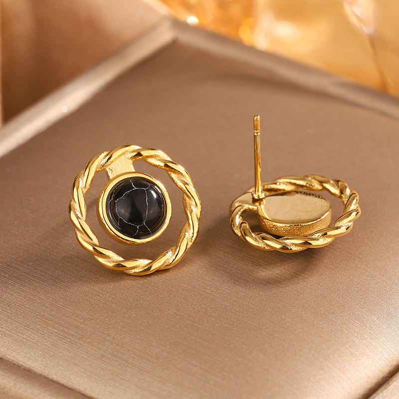 9g Weight 304 Stainless Steel Ear Needle Material 18K Gold Plated Plating Material Earrings, Ear Studs Classification 1 Pair Quantity Party, Tea Party Occasion 304 Stainless Steel, turquoise Material Geometric Pattern All Seasons Season Women's Gender Retro, Classic Style Style 1 Pair Retro Classic Style Geometric 304 Stainless Steel Turquoise 18K Gold Plated Earrings Ear Studs 9