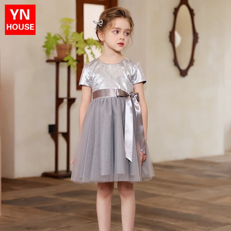 Vestido de niña vestido de verano vestido de princesa de alta gama vestido de gasa de red de un año vestido de rendimiento para niños del día del niño corto