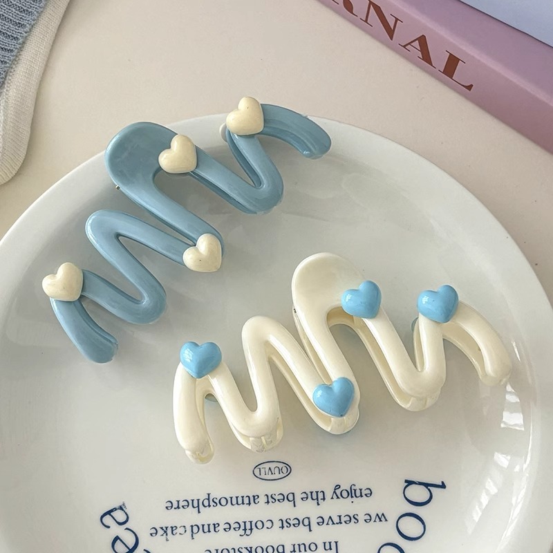 Wave amor agarrar clips para mujeres nuevo azul crema cabeza de tiburón clips de cabello de niña dulce toque de cabeza