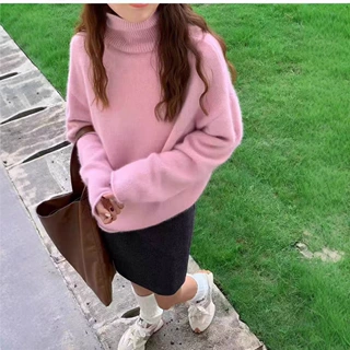 秋冬新款高领羊毛衫女宽松慵懒风软糯套头针织打底衫加厚休闲毛衣