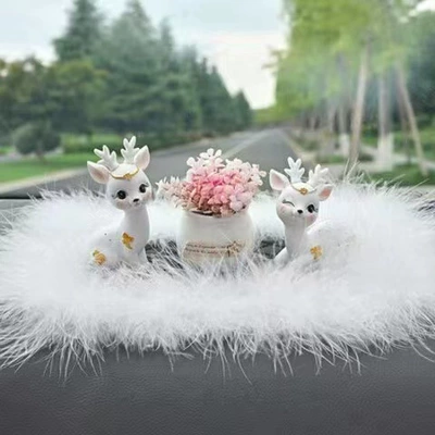 Car ornaments: center console decoration high-end - white-little-fairy-deer-pink-rice-essence-grass-medium-wool-pad-send-traceless-glue-10