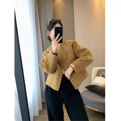 双面毛呢大衣女短款2025年秋冬新款韩版小香风气质圆领羊毛呢外套