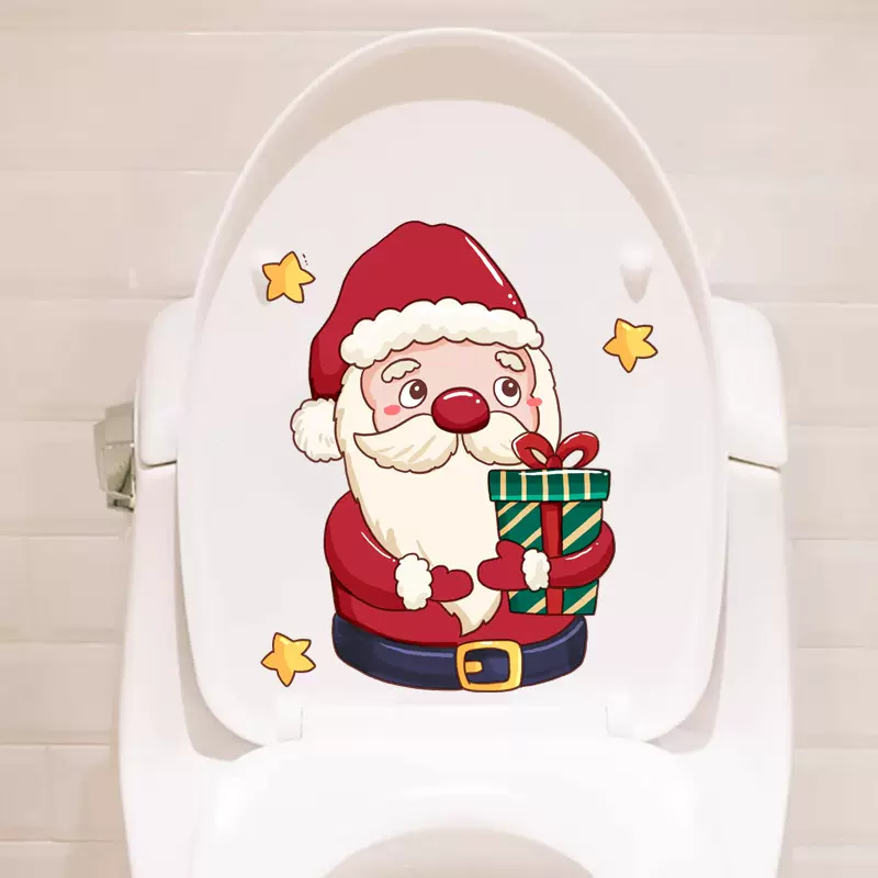 跨境圣诞老人马桶贴卫生间装饰墙贴创意卡通自粘静电贴画美化贴