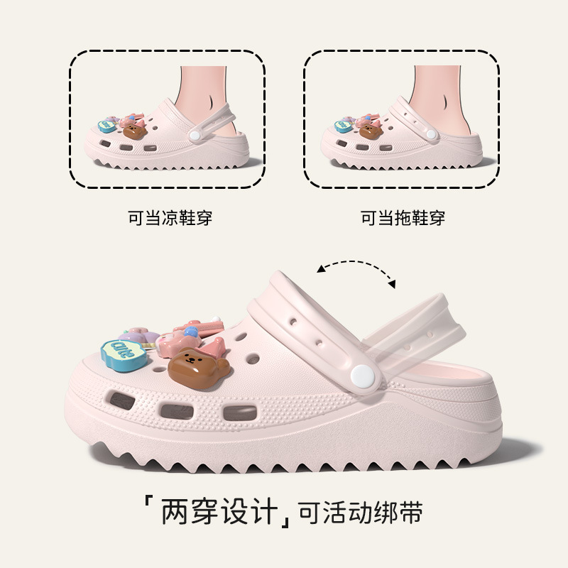 夏季女童可爱洞洞鞋轻便外穿防滑中大童居家户外儿童绑带亲子拖鞋|undefined