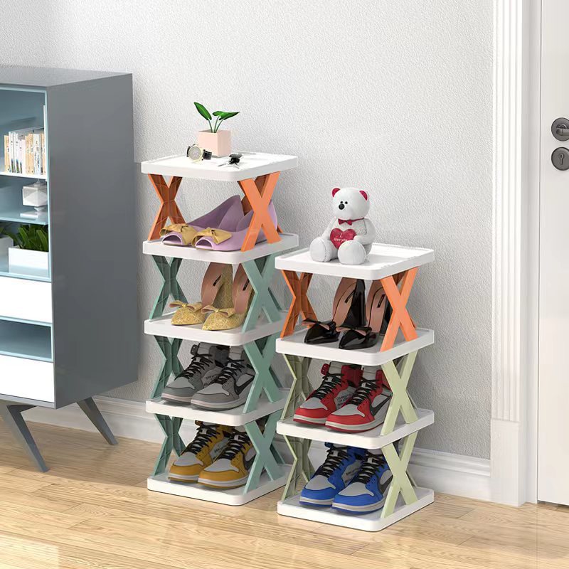 Estante de zapatillas simple económico para el hogar que ahorra espacio de múltiples capas sin instalación a prueba de polvo plegable de plástico estante de almacenamiento de baño