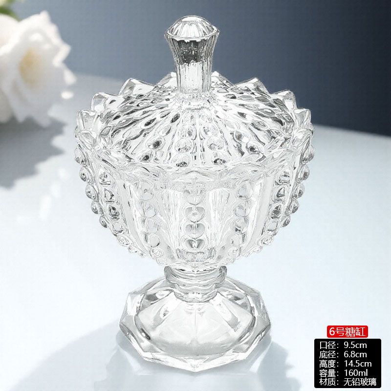 Tazón de cristal con tapa, vaso alto de cristal, tarro para dulces, plato para frutas, azucarero, plato pequeño para frutas, estilo europeo de lujo de alta gama.