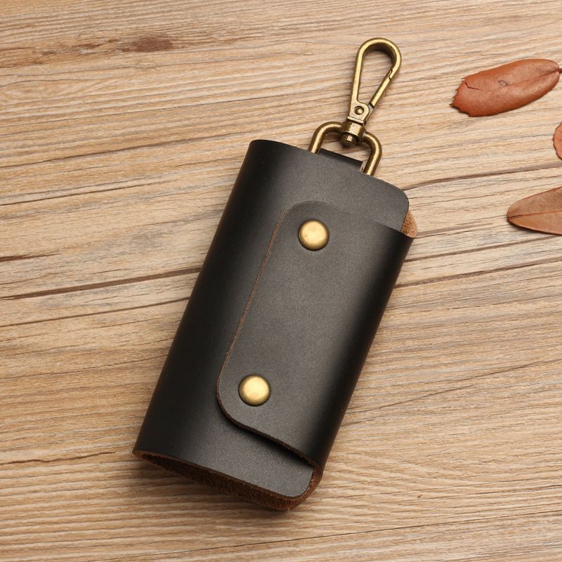 Handmade Key Bag Men's Cowhide Texture Multifunctional Car Key Bag Large Capacity Genuine Leather Retro Literary Waist Hanging