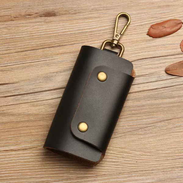 Handmade Key Bag Men's Cowhide Texture Multifunctional Car Key Bag Large Capacity Genuine Leather Retro Literary Waist Hanging
