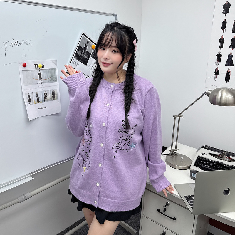 55022韩系学院风卡通减龄刺绣毛衣2025秋季新款显瘦大码针织开衫|undefined
