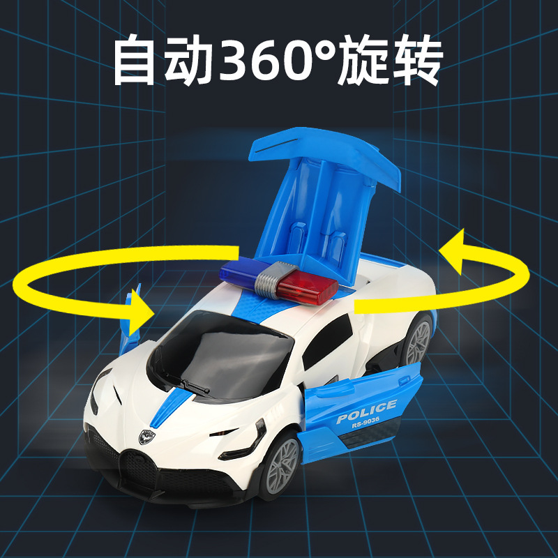 Tiktok mismo baile eléctrico puerta giratoria coche de policía colorido música luz coche deportivo carreras modelo chico