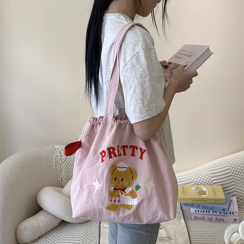 귀여운 수건 자수 조임끈 어깨  PRETTY 베어 (핑크)