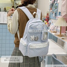 春季新款高颜值甜美粉波点二次元透明吧唧初中生高中生女双肩痛包