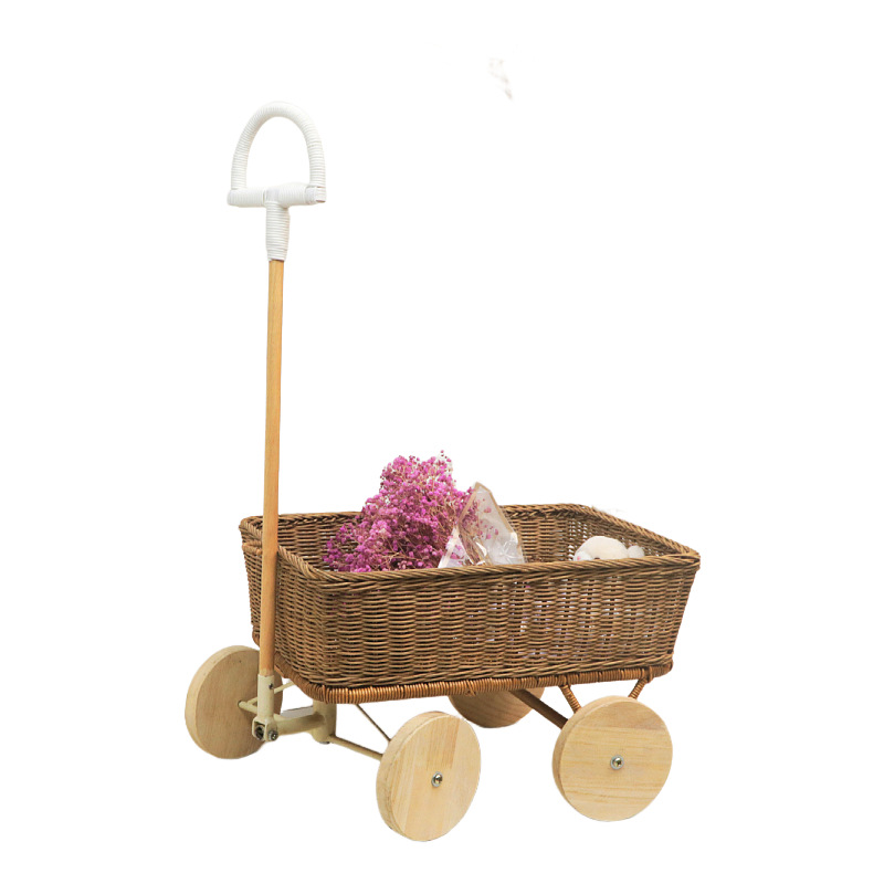 Cesto de juguetes nórdicos para niños Cesto de juguetes de peluche de caña natural Cesto de almacenamiento de juguetes de palanca de tracción para niños al aire libre Cesto pequeño