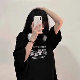 黑色短袖T恤女夏季甜酷风2026新款宽松不会撞衫的纯棉设计感上衣