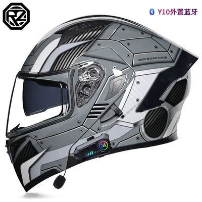 Motosiklet kaskı (dəbilqə) – full helmet battery car motorcycle - star-bucket-gray-with-transparent-y10-bluetooth-m