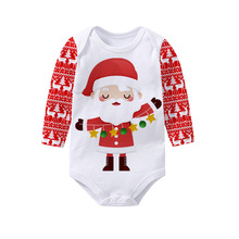 跨境外贸长袖三角哈衣圣诞新款新生儿连体衣包屁衣宝宝印花爬爬服