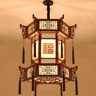 中式复古实木仿古宫灯羊皮宫廷吊灯建筑酒店寺庙长廊亭子六角灯笼-阿里巴巴